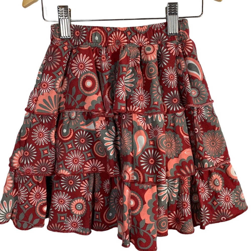 Onekid red‎ tiered floral print skirt size 5